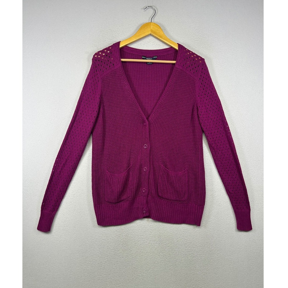 Cottagecore Hayes Women Medium Magenta Cashmere Blend Pointelle Waffle Cardigan